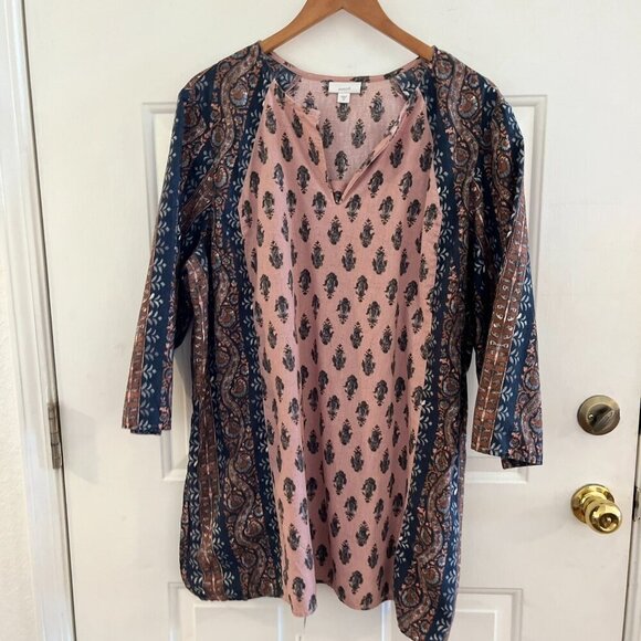 PureJill Plus-Size Linen/Cotton Festival Hippie Folklore V-Neck  Tunic Sz 2x - Picture 2 of 9